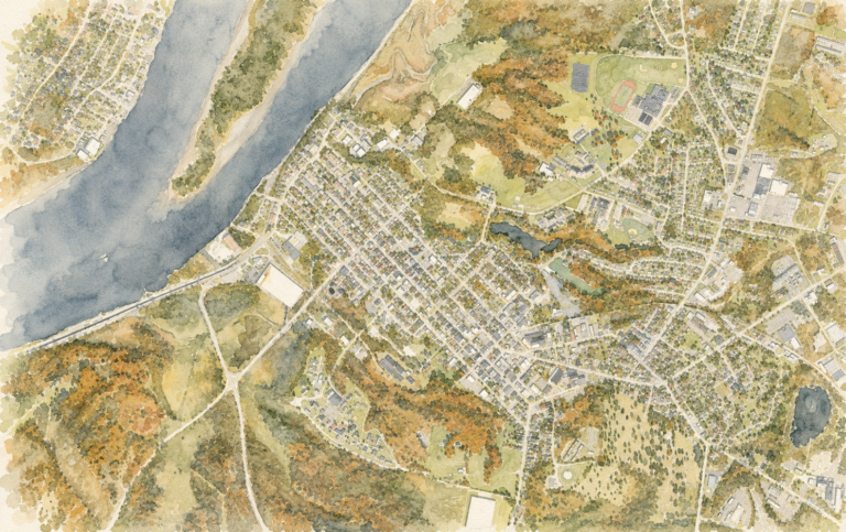 Aerial view of a detailed landscape.